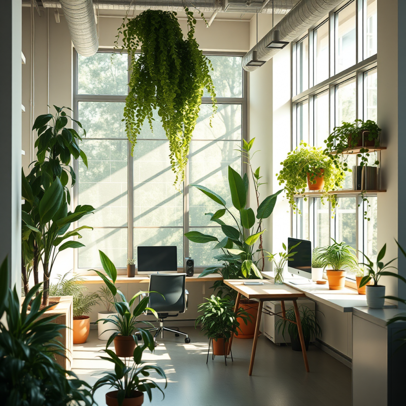 Contemporary Co-working Space with Plants and Natural Lig...