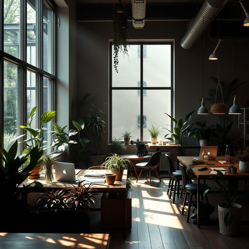 Contemporary Co-working Space with Plants and Natural Lig...