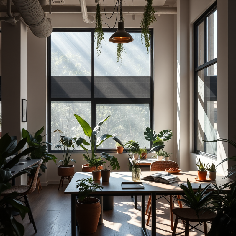 Contemporary Co-working Space with Plants and Natural Lig...