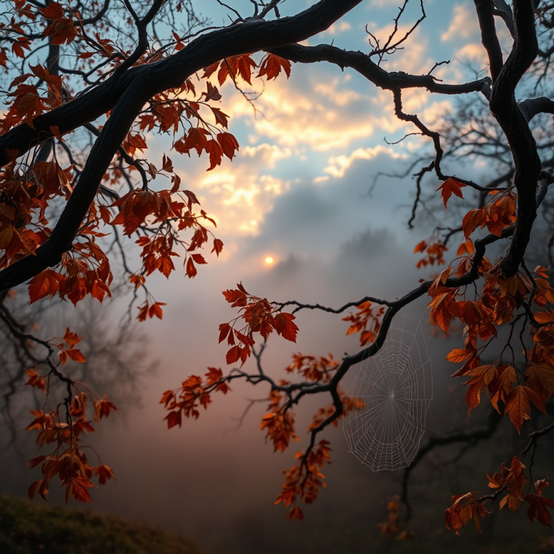 Copper-hued Autumn Leaves Cling To Gnarled Oak Branches T...