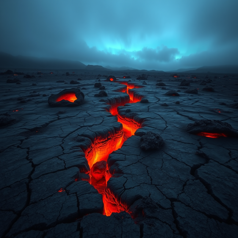 Copper-tinged Lava Tubes Glowing Under Moonlight