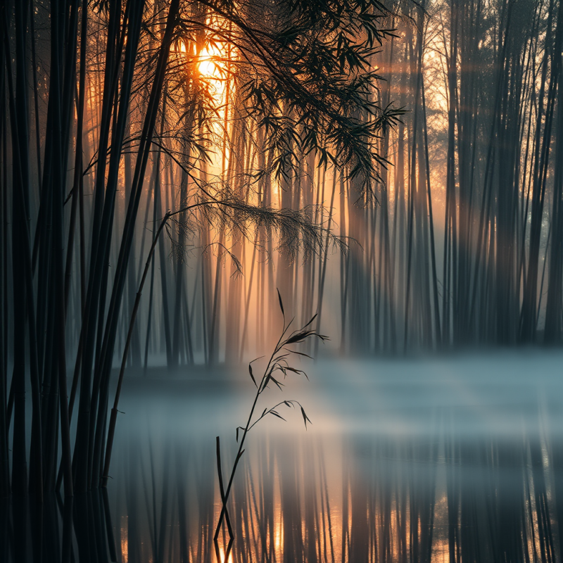 Copper-tinged Morning Light Slicing Through a Mist-laced ...