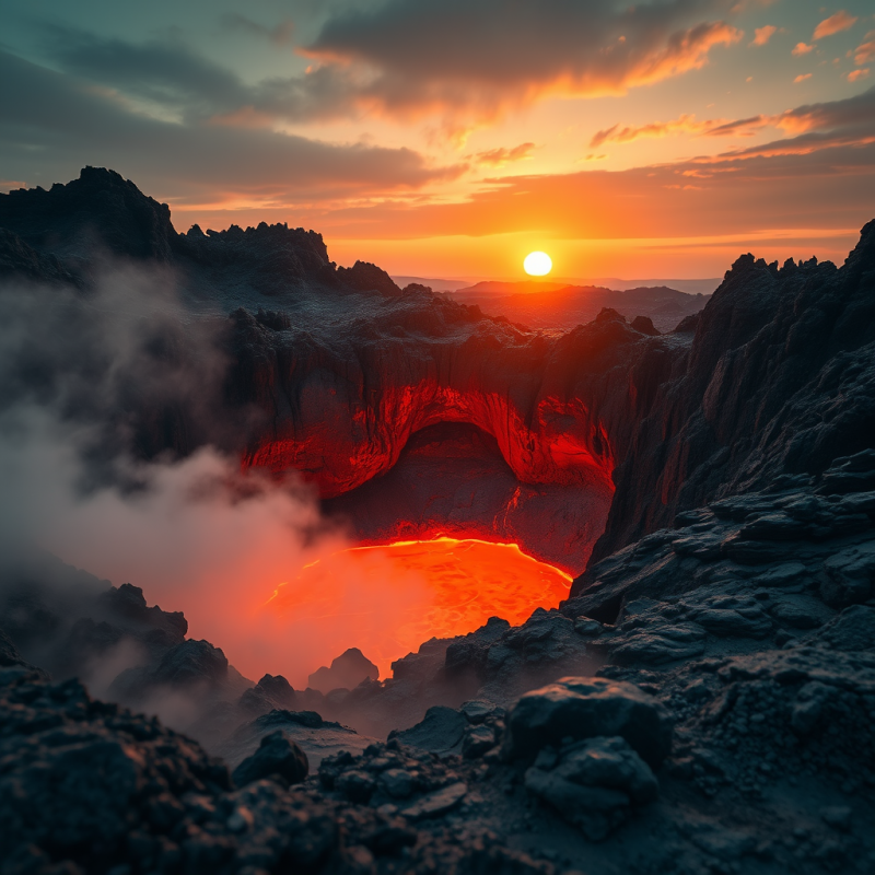 Copper-toned Volcanic Rock Formations Glowing Under the L...