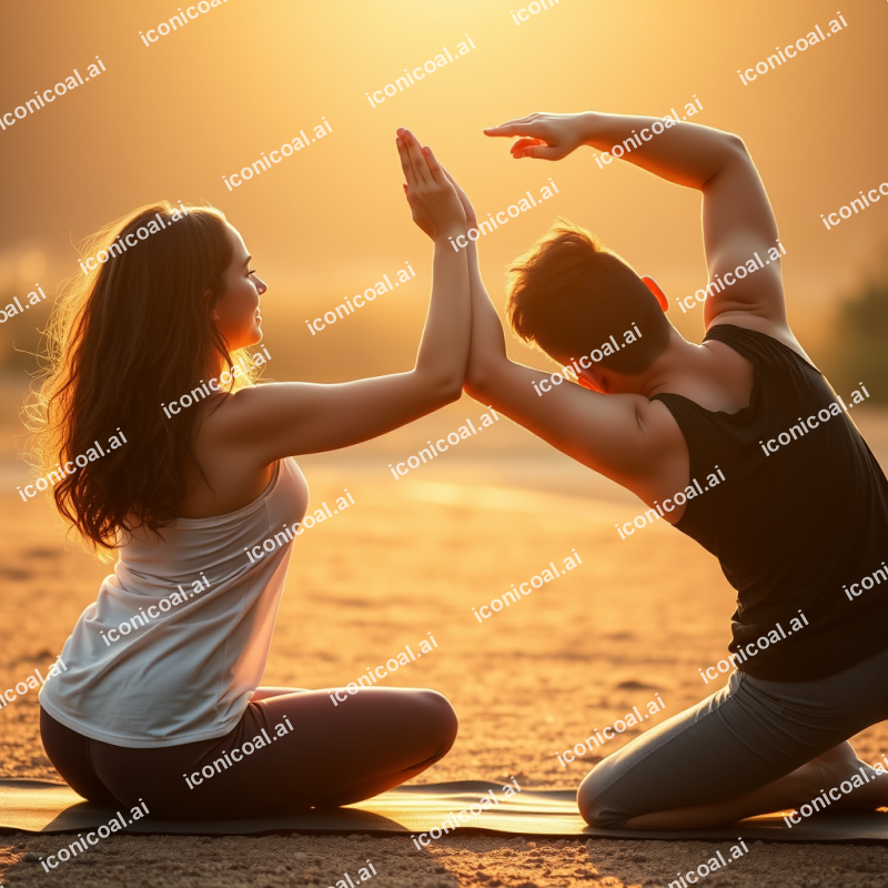 Couple Doing Partner Yoga Together Connection And Wellness