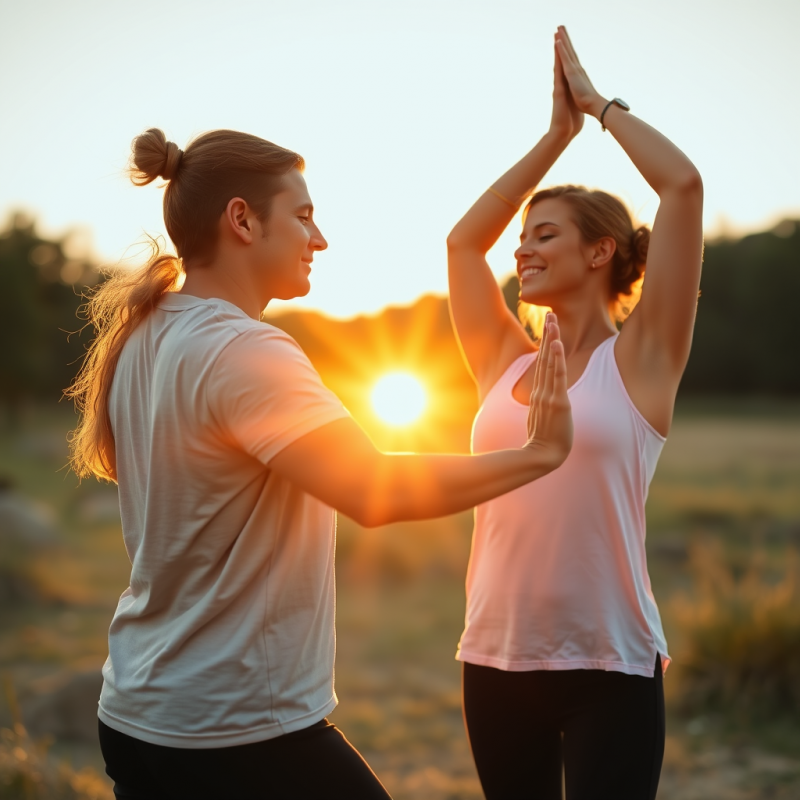 Couple Doing Partner Yoga Together Connection And Wellness