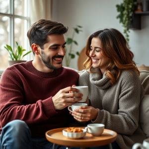 Couple Enjoying Morning Coffee Together Cozy Home Moment