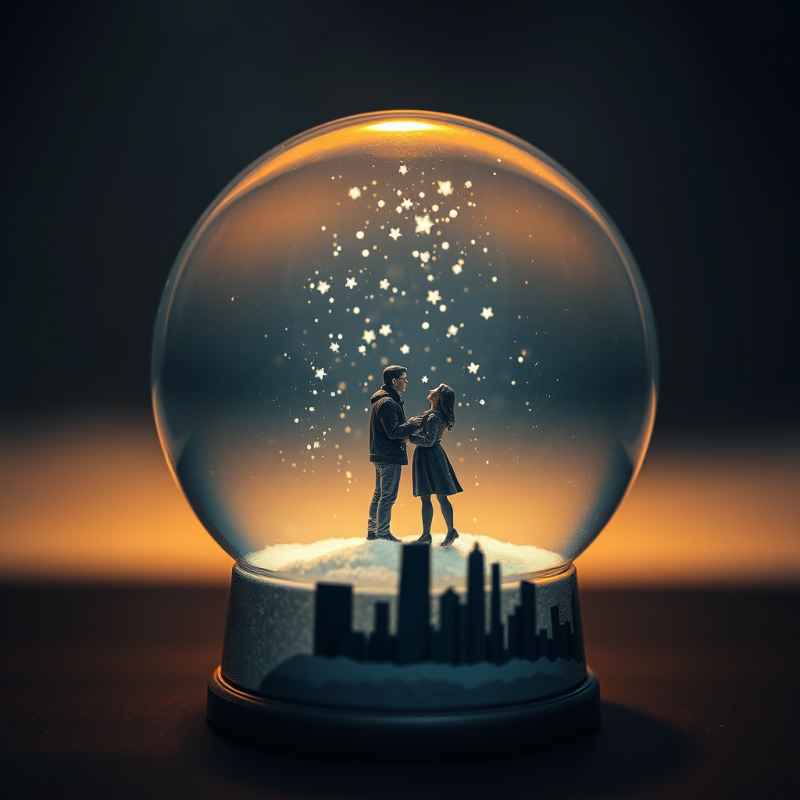 Couple Under Starry Sky in Snow Globe