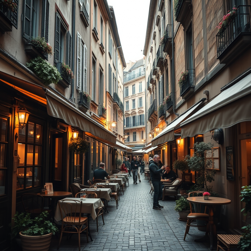Cozy Cafe Terrace in European Old Town Authentic