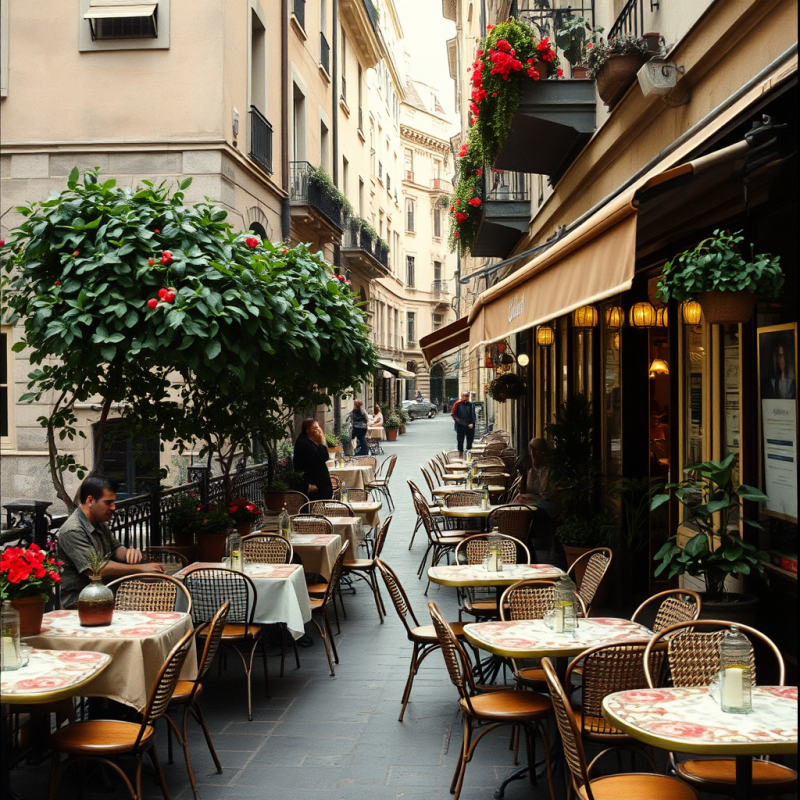 Cozy Cafe Terrace in European Old Town Authentic