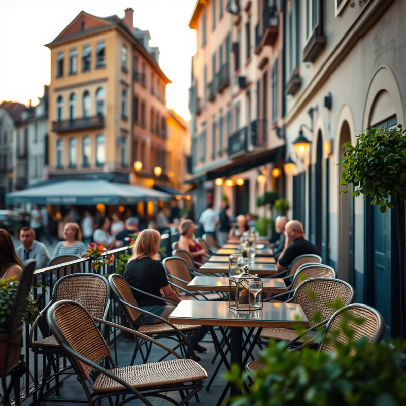 Cozy Cafe Terrace in European Old Town Authentic