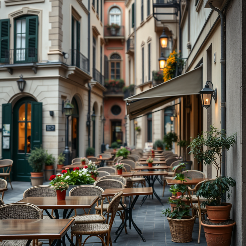 Cozy Cafe Terrace in European Old Town Authentic