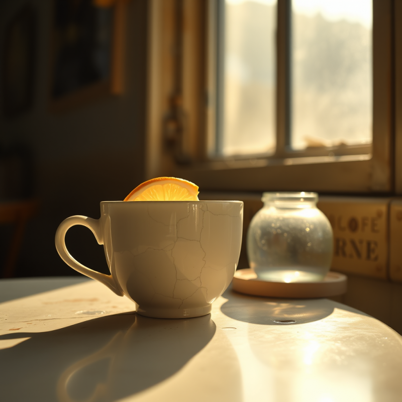 Cracked Ceramic Teacup from a 1940s Seaside Café