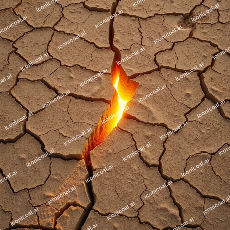 Cracked Desert Earth With Golden Light Seeping Through De...