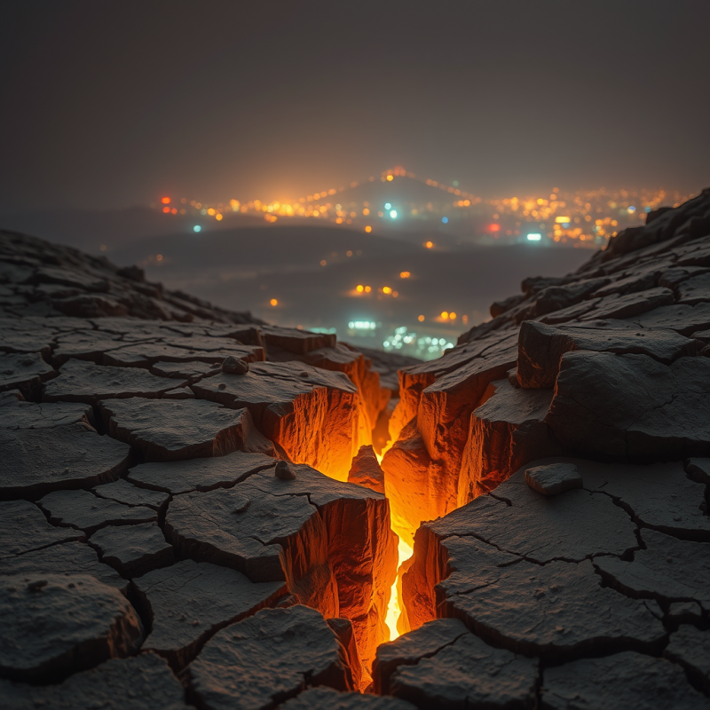 Cracked Desert Earth with Golden Light Seeping Through De...