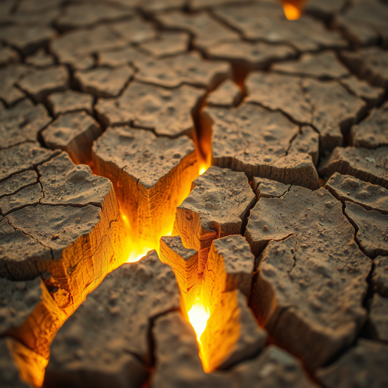 Cracked Desert Earth with Golden Light Seeping Through Fi...