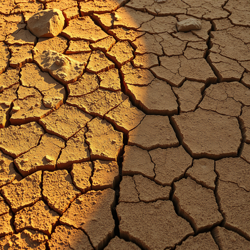 Cracked Desert Earth with Golden Light Seeping Through Fi...
