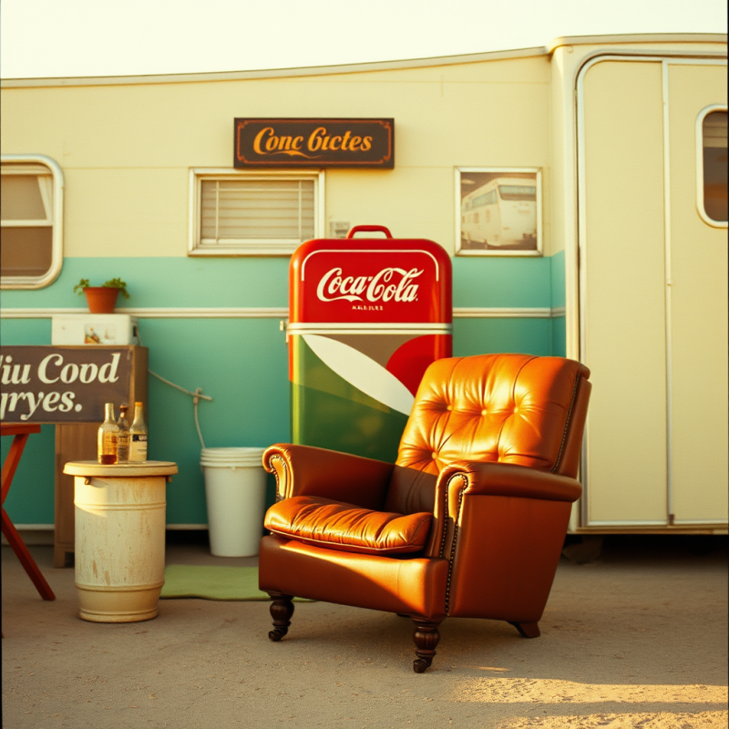 Cracked Leather Armchair in a 1950s Beachside Trailer Park