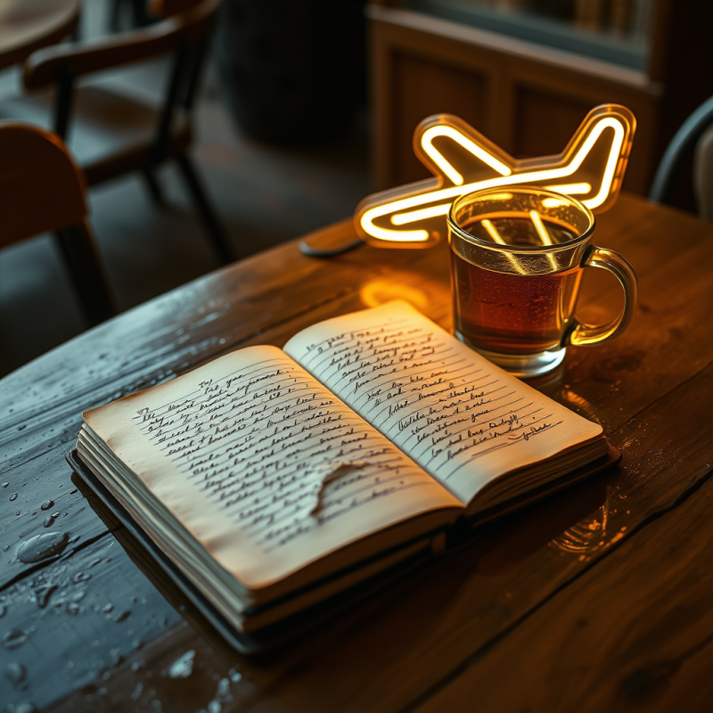 Cracked Leather-bound 1950s Travel Logbook Lies Open On...