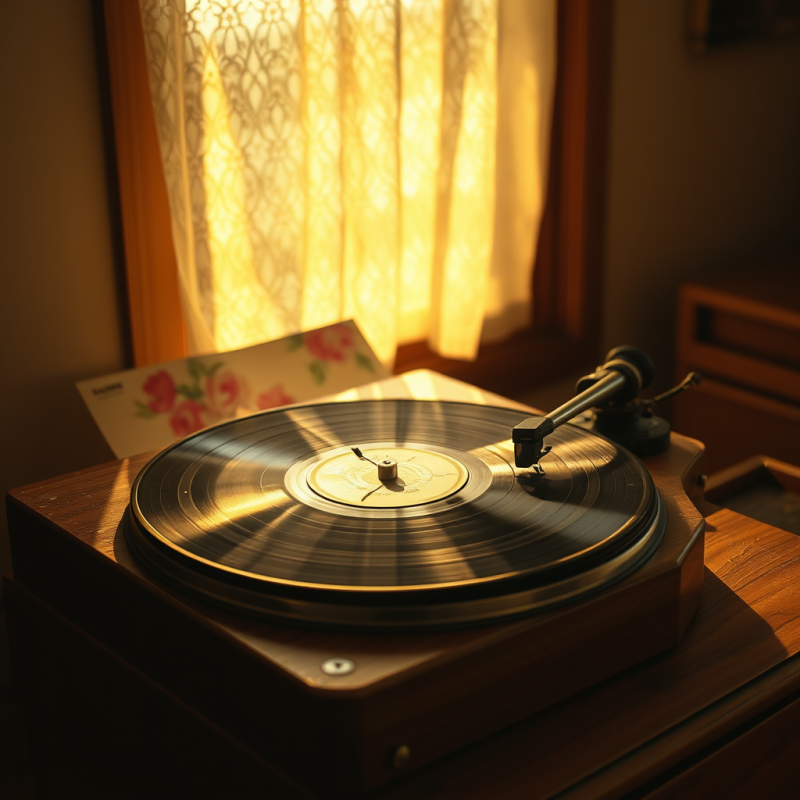 Cracked Vinyl Record Spinning Lazily on a Dusty 1960s W...