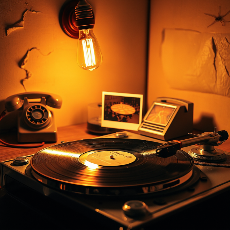 Cracked Vinyl Record Spinning on a 1960s Chrome Record ...