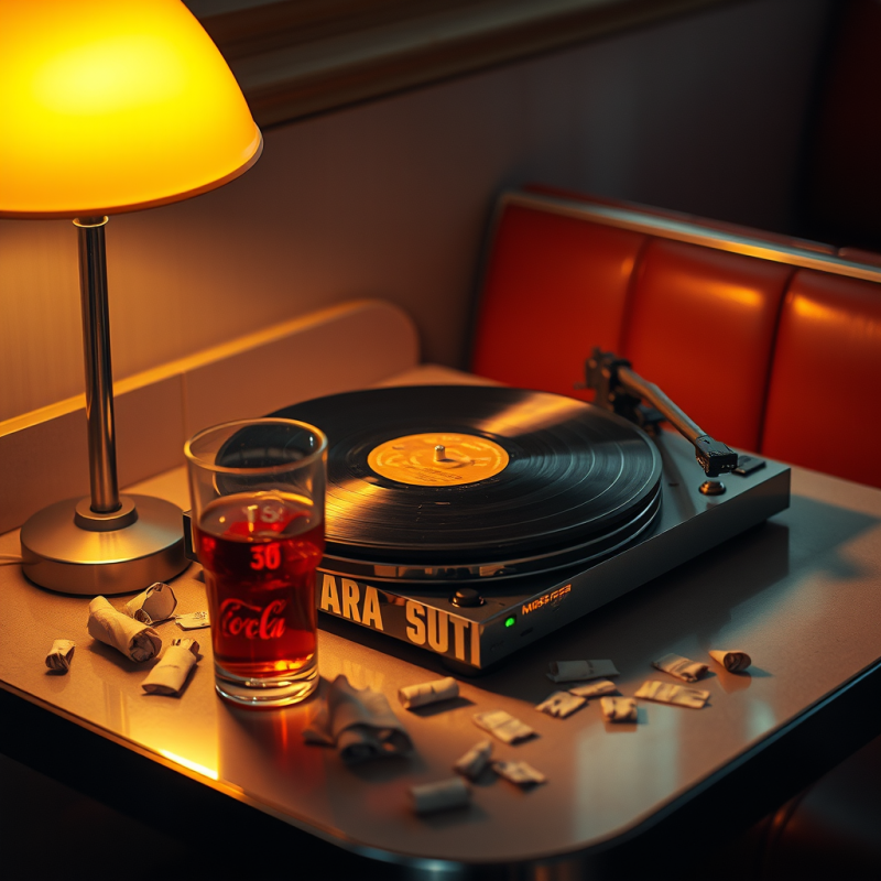 Cracked Vinyl Record Spinning on a Chrome Turntable