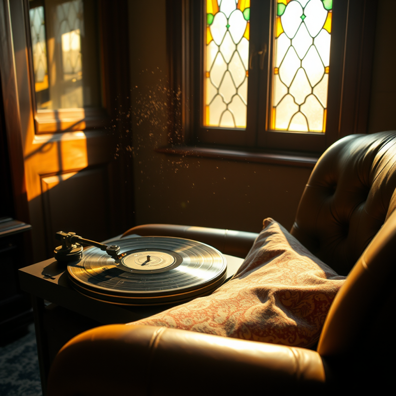 Cracked Vinyl Record Spinning on a Retro Turntable Bath...