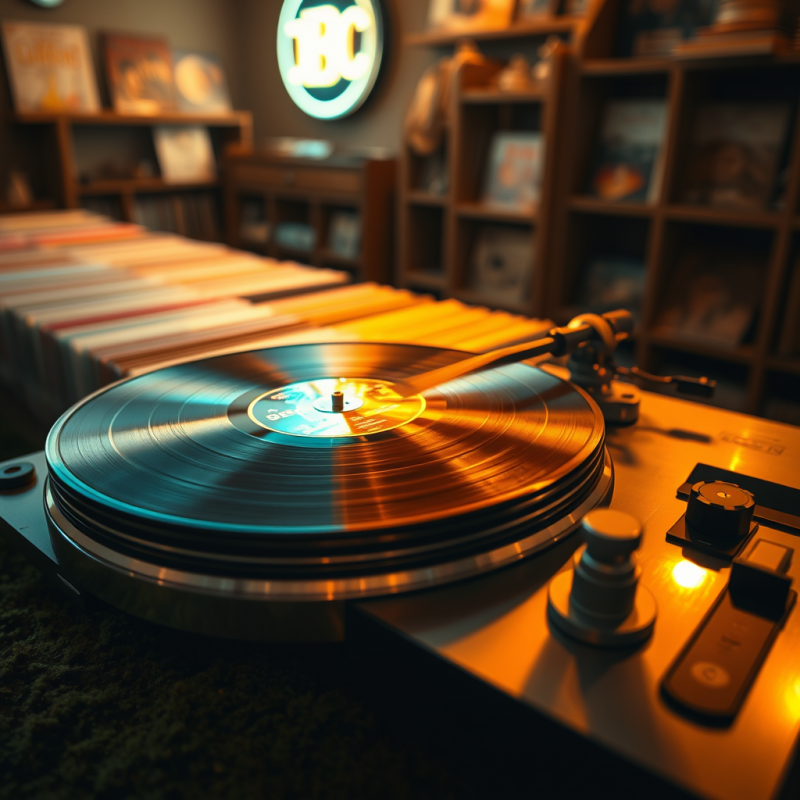 Cracked Vinyl Record Spinning Slowly on a 1960s Chrome ...