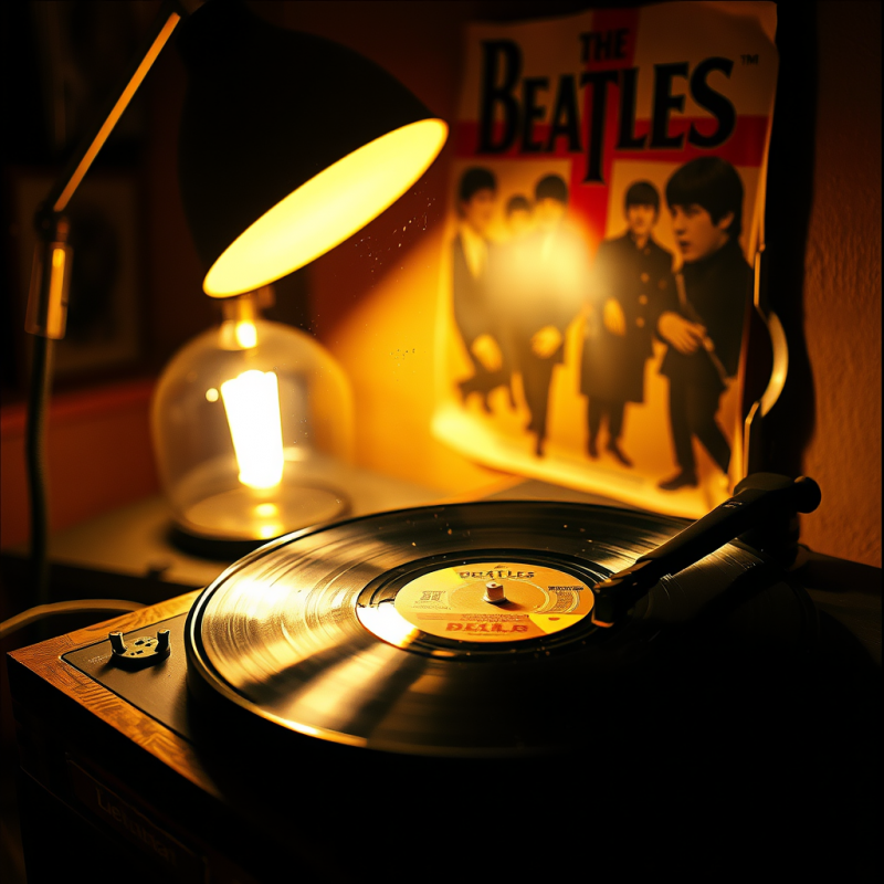 Cracked Vinyl Record Spinning Slowly on a 1960s Wooden ...