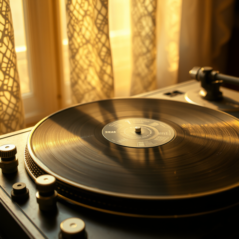 Cracked Vinyl Record Spinning Slowly on a Dusty 1960s T...