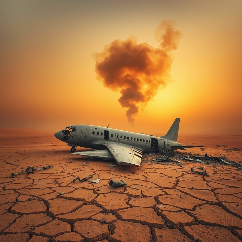 Crashed Plane in Desert Sunset