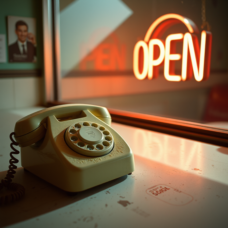 Cream-colored Rotary Phone Sits on a Worn Counter