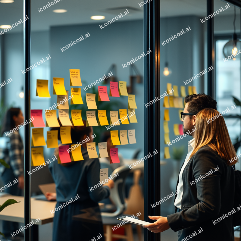 Creative Professional Brainstorming With Sticky Notes On ...