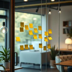 Creative Professional Brainstorming With Sticky Notes On ...