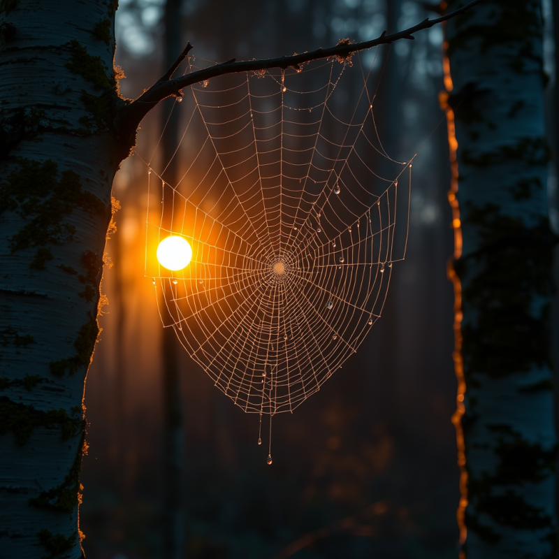 Crepuscular Glow Filtering Through a Dew-laden Spiderweb ...