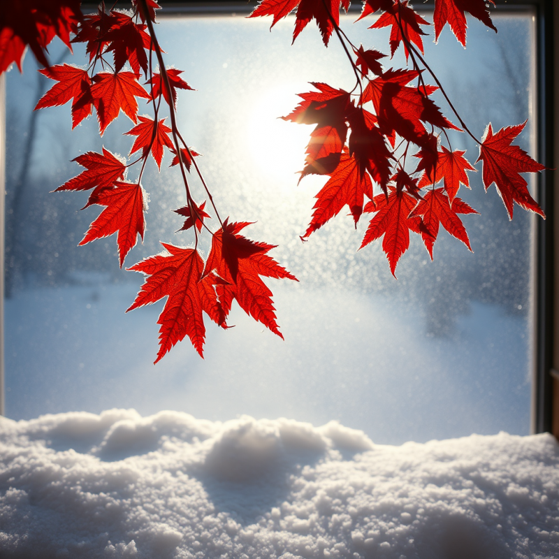 Crimson and Amber Maple Leaves Frozen Mid-fall Against a ...