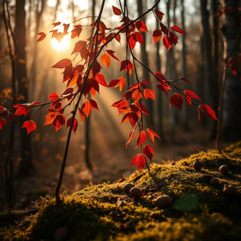Crimson and Gold Autumn Leaves Clinging to Slender Birch ...