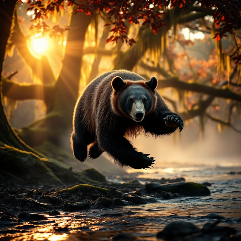 Crimson-leafed Jungle Canopy Filters Golden Hour Light ...