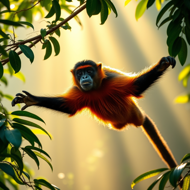 Crimson-shouldered Howler Monkey Mid-leap Between Emera...