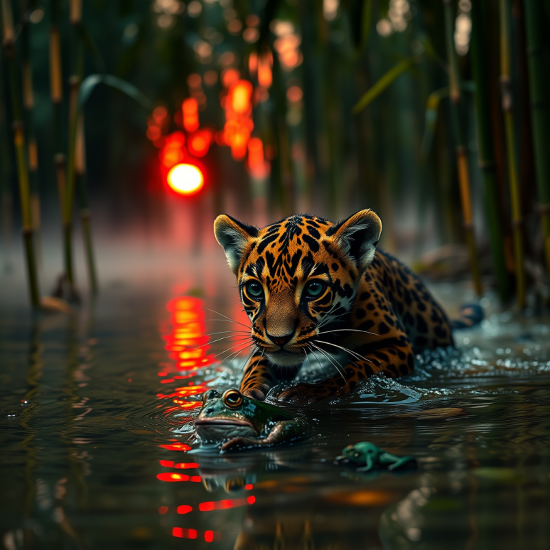 Crimson-tinted Sunset Glows Through Bamboo Groves as a ...
