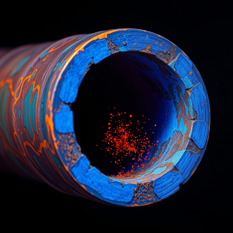 Cross-section Of A Corroded Copper Pipe Under Uv Light