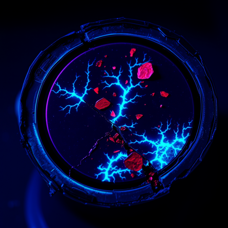 Cross-section of a Fractured Lithium Battery Under Uv Light