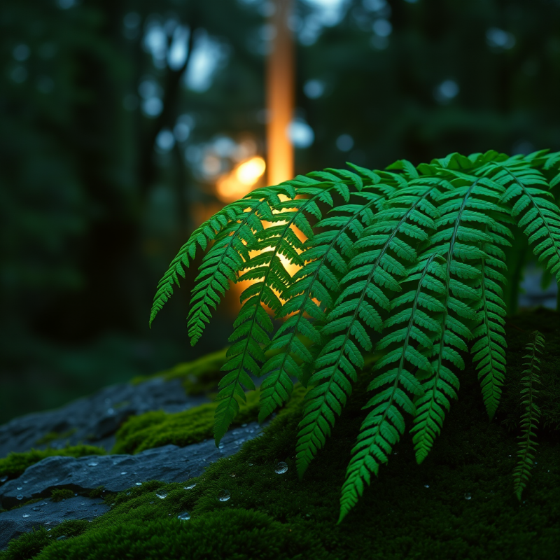 Crumpled Emerald Fern Fronds Drooping Over a Moss-draped ...