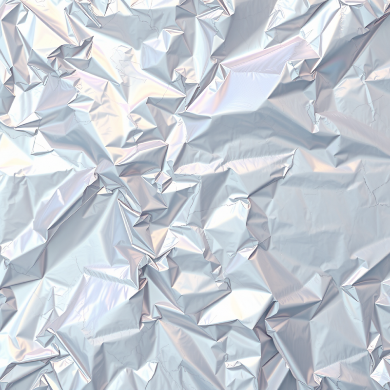 Crumpled Metallic Silver Foil Backdrop with Holographic I...