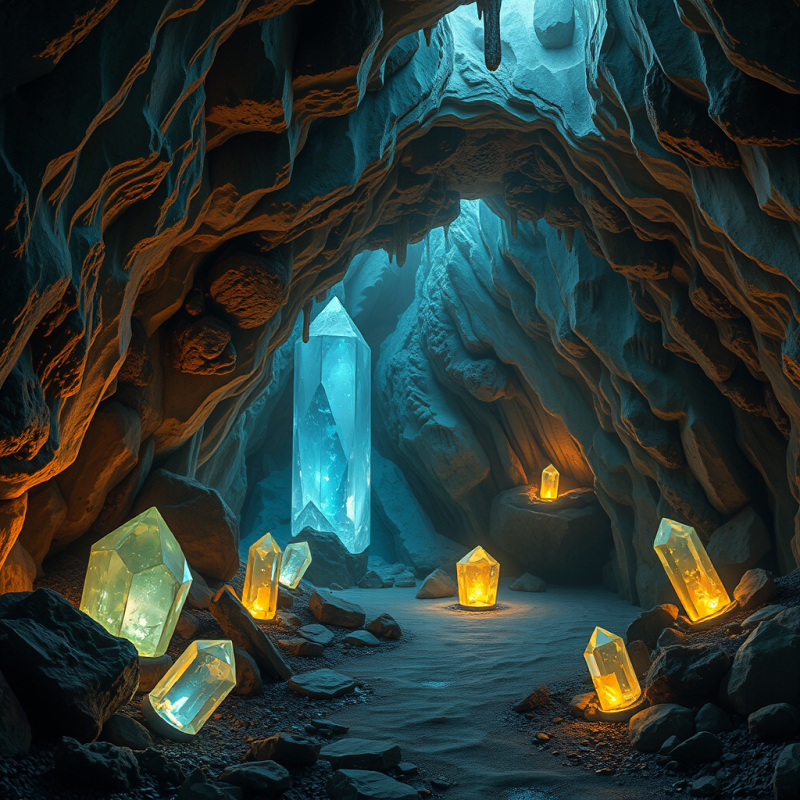 Crystal Cave Interior with Glowing Gems Fantasy Underground