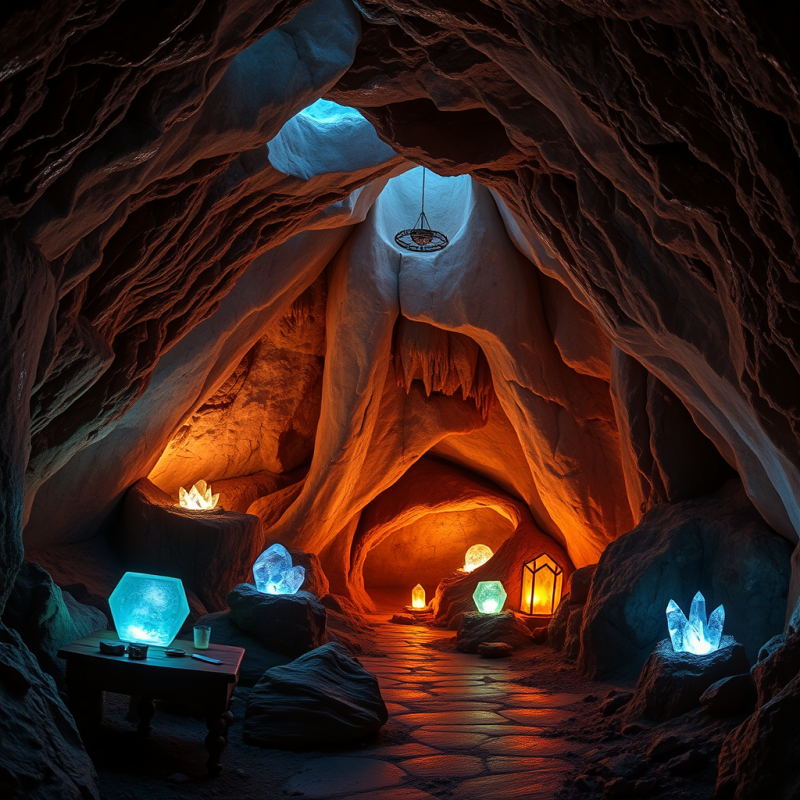 Crystal Cave Interior with Glowing Gems Fantasy Underground