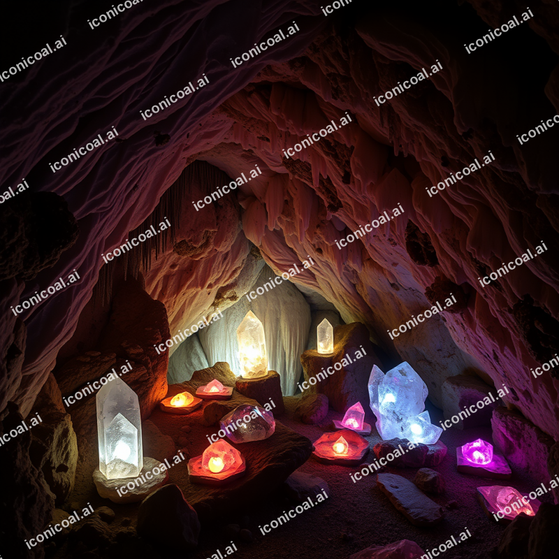 Crystal Cave Interior With Glowing Gems Fantasy Underground