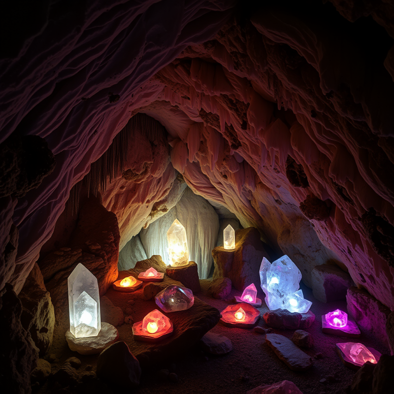 Crystal Cave Interior with Glowing Gems Fantasy Underground
