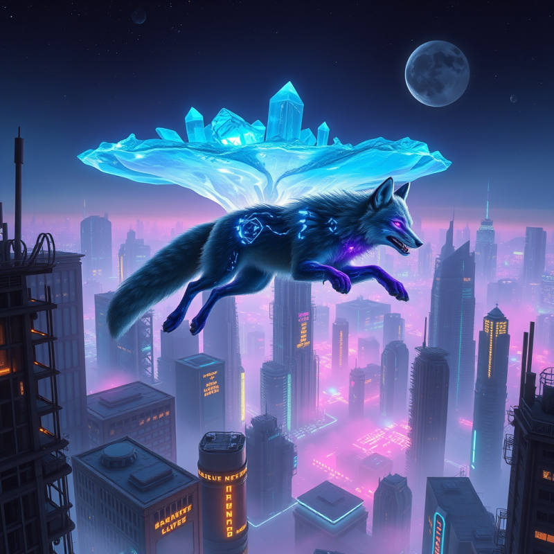Crystalline Biome Floats Above a Ruined Cyberpunk City