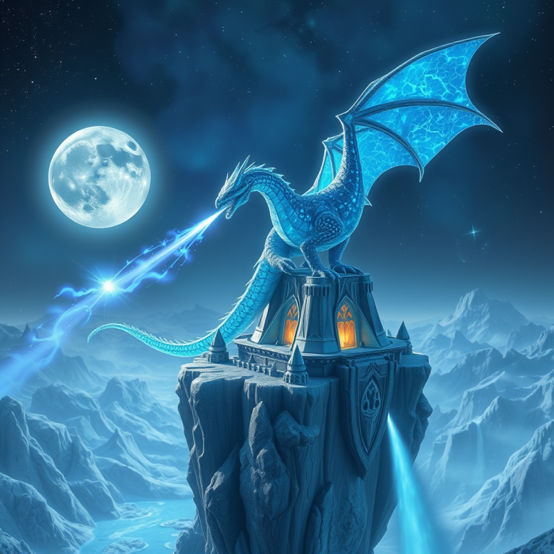 Crystalline Dragon with Bioluminescent Blue Scales Perc...