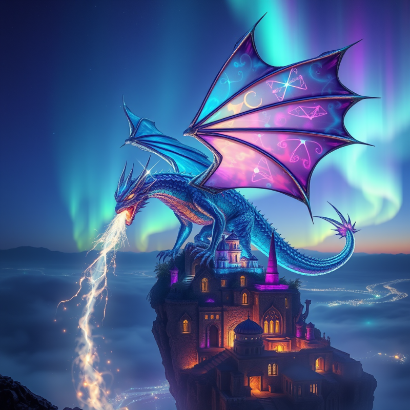 Crystalline Dragon with Iridescent Scales Hovers Above ...